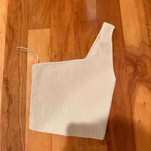 Babaton Sculpt One-Shoulder Cropped Tank - Cream Ribbed Knit Top